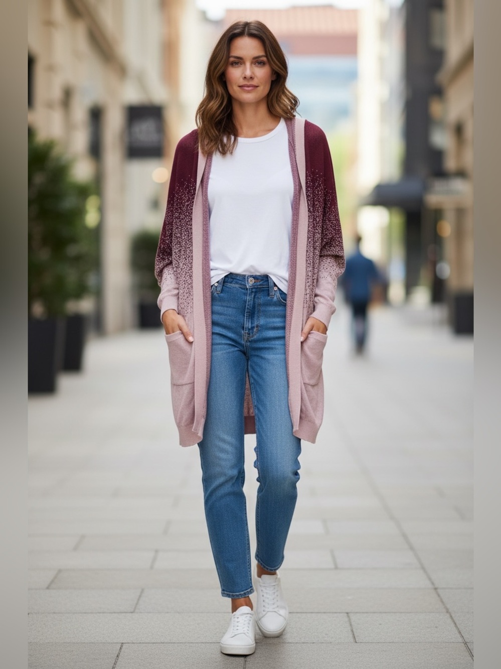 NWT. BloomChic size 10 Hoodie Cardigan in Dusty Mauve and Deep Wine